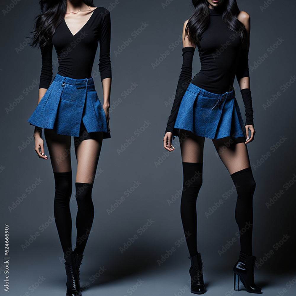 Fashion photo of beautiful young woman wearing short skirt and high ...