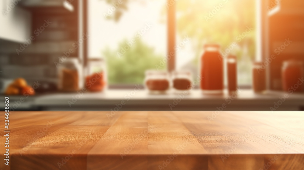 countertop in the kitchen platform blurred background copy space. Generative AI countertop in the kitchen platform blurred background copy space. Generative AI