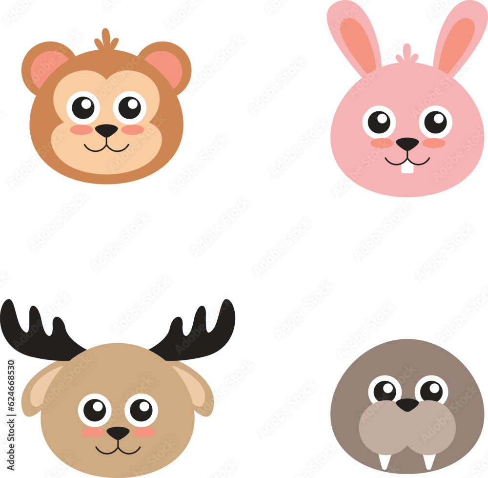 Cute Animal Character. Cute animals vector collection. Cute animals: forest, farm, domestic, arctic in cartoon style.Vector illustration