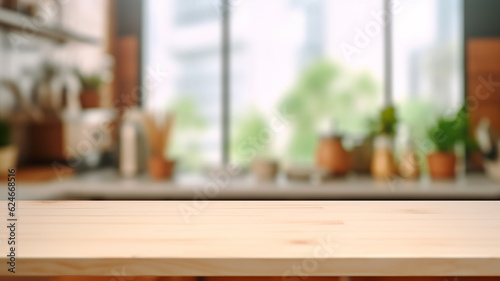 countertop in the kitchen platform blurred background copy space. Generative AI © kichigin19