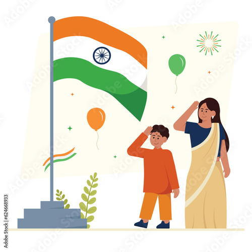 Little Boy And Girl Salute To Tiranga Illustration
