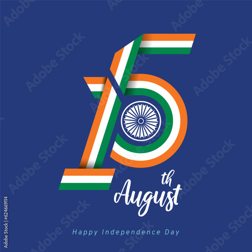 15th August post, 15 text, logo, Vector, social media post. Happy Independence Day post
