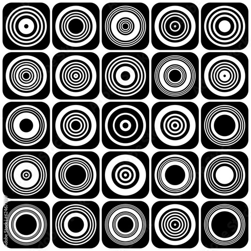 Abstract Geometric Circle and Square Black and White Design Elements.