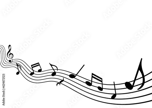 音楽の楽譜ウェーブ背景。ト音記号と音符のハーモニー。