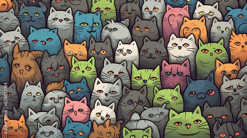 background painted cats multicolored set collection row. Generative AI