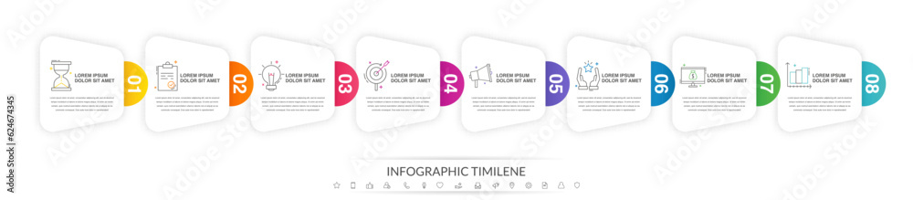 Fototapeta premium Infographics labels vector options template with 8 steps and icons. The modern template can be used for workflow layout, banners, diagrams, business options, projects, web design, marketing