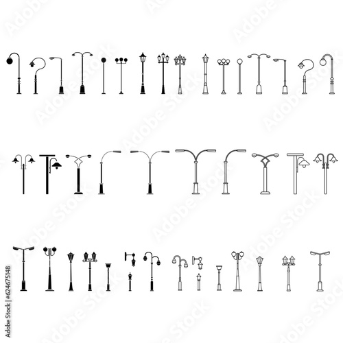 Street light vector icon set. Street lighting illustration sign collection. Flashlight symbol. lamp logo.