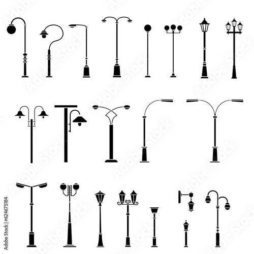 Street light vector icon set. Street lighting illustration sign collection. Flashlight symbol. lamp logo.