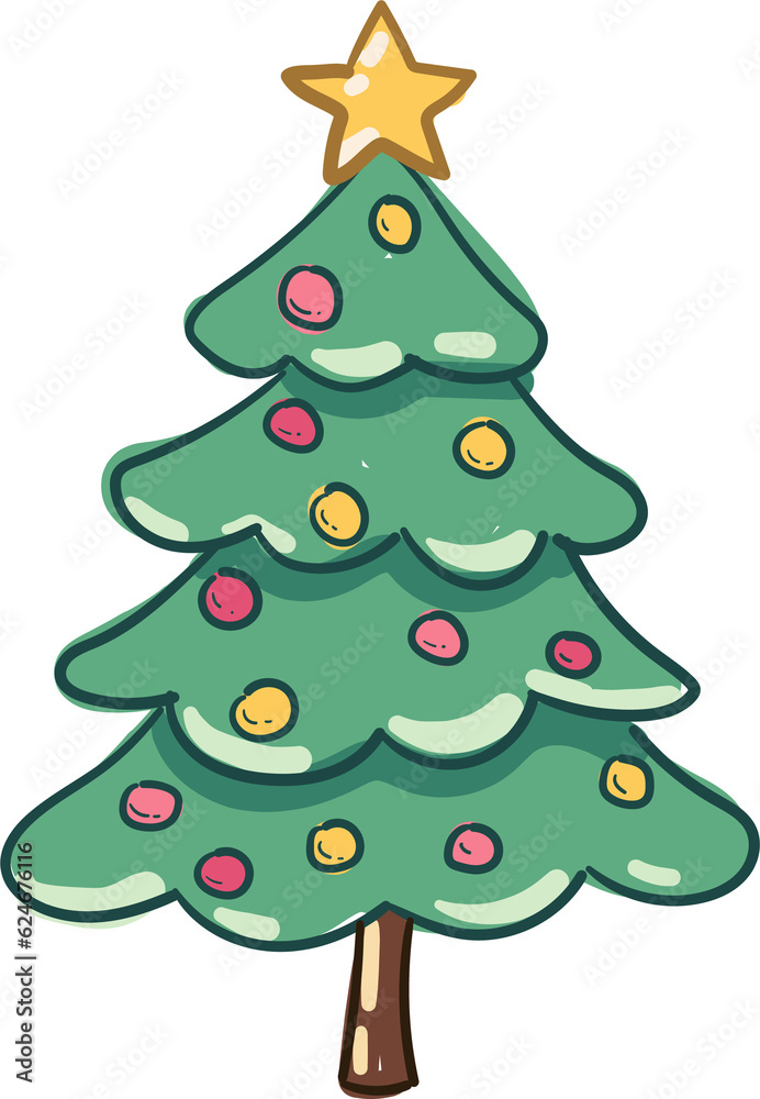 Naklejka premium Christmas tree hand drawn illustrations.