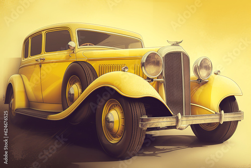 Concept Art Illustration Of Vintage Yellow Car Generative Ai