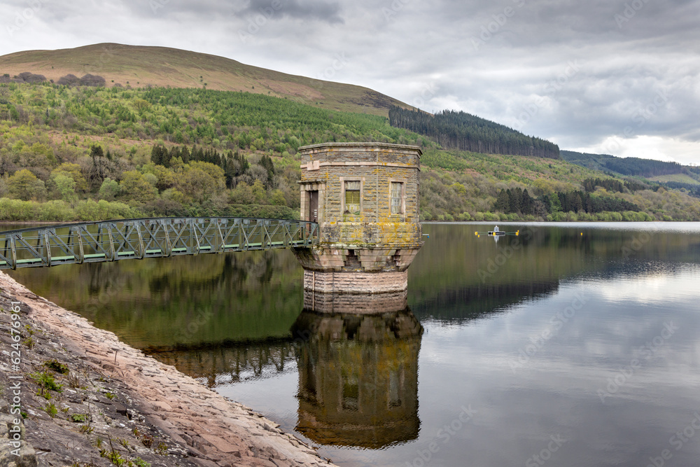 The draw-off tower at Talybont Reservoir in the Brecon Beacons National Park in Wales. The draw-off tower at Talybont Reservoir in the Brecon Beacons National Park in Wales.