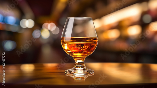 a glass of scotch whiskey on the bar, alcohol club nightlife countertop. Generative AI