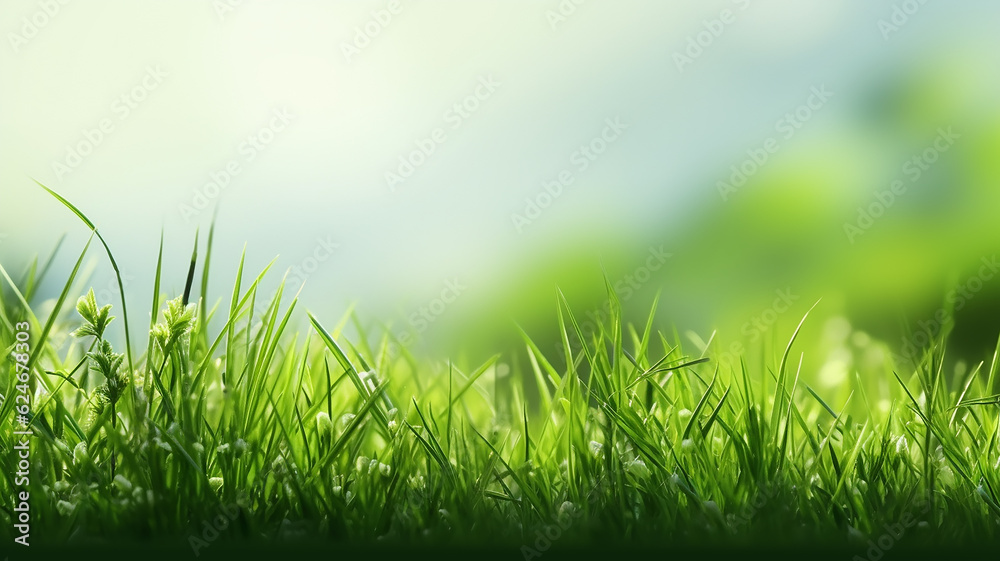 green young grass panorama horizontal. Generative AI green young grass panorama horizontal. Generative AI