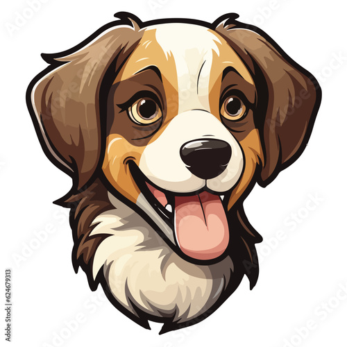 happy dog face. Smiling dog sticker.little dog cartoon character. Funny mascot template. Hand drawn brown pet. ready to print, eps file, editable.