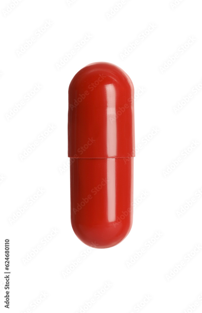 One red pill on white background. Medicinal treatment One red pill on white background. Medicinal treatment