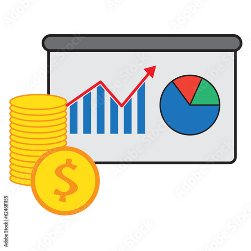 financial growth graph with coin money icon illustration