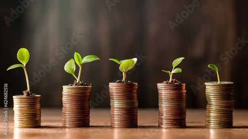 the concept of growth investment business green shoots on coins. Generative AI