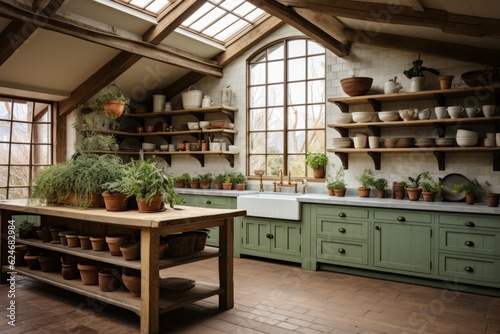 Rustic Farmhouse Inspired Kitchen, Generative AI