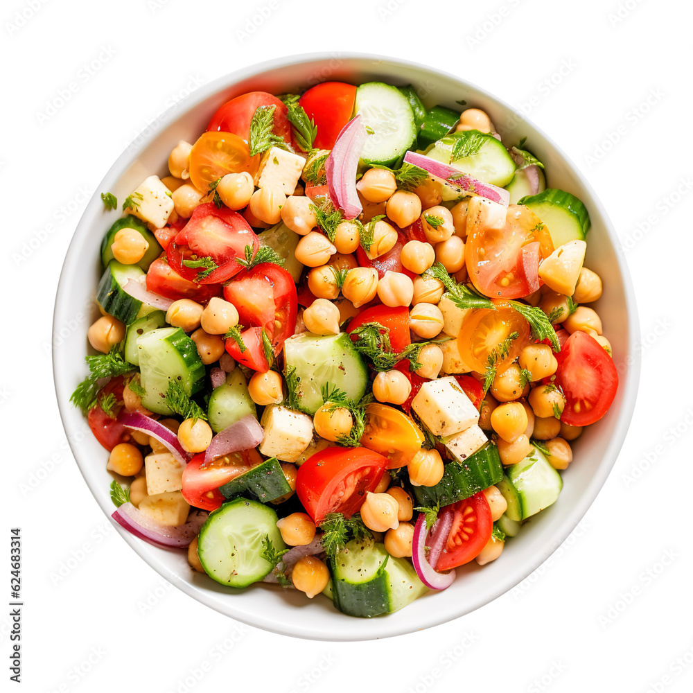 Chickpea salad with vegetables on transparent background Remove png created with Generative AI, Clipping Path
