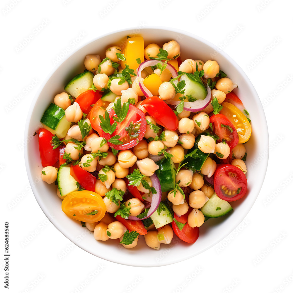 Chickpea salad with vegetables on transparent background Remove png created with Generative AI, Clipping Path Chickpea salad with vegetables on transparent background Remove png created with Generative AI, Clipping Path