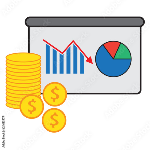 financial growth graph with coin money icon illustration