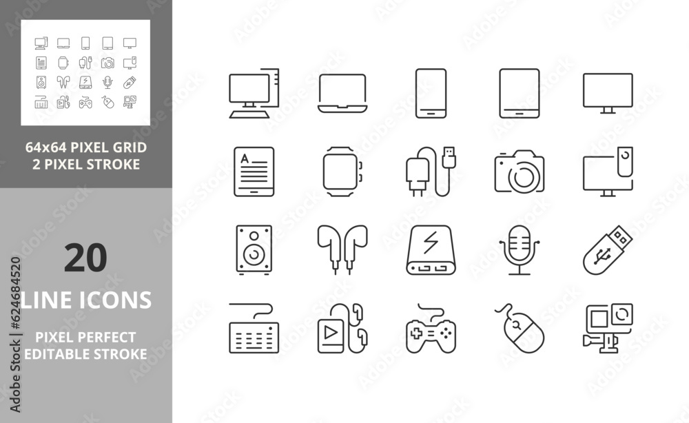 devices 64px and 256px editable vector set