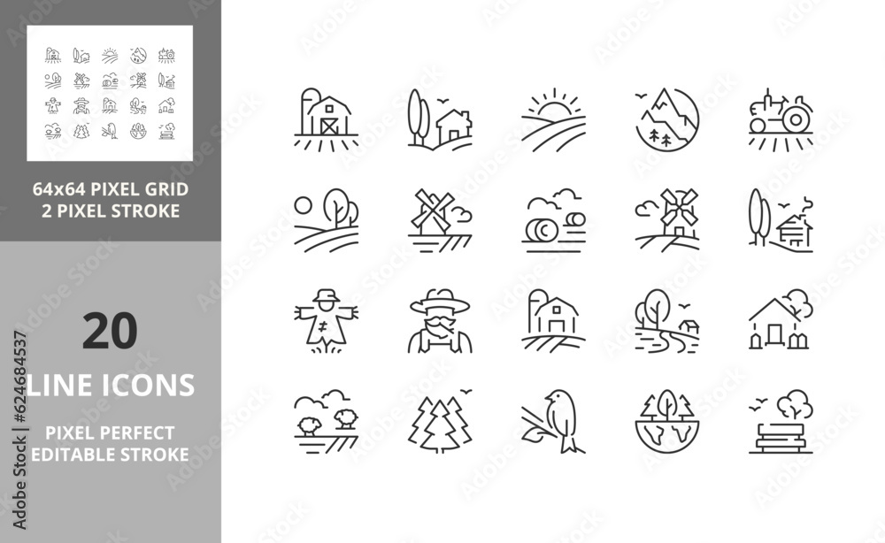 countryside 64px and 256px editable vector set