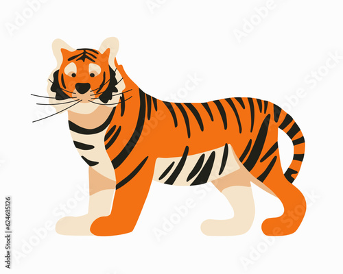 Vector isolated illustration of tiger animal on white background.
