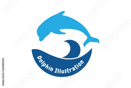 Ocean Sea Wave with Jumping Dolphin Icon Illustration Vector