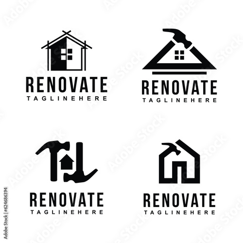 home renovation logo, building repair concept design templates set