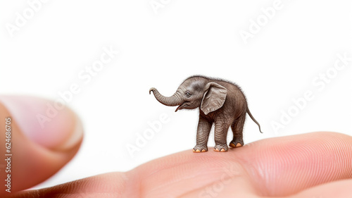 the smallest elephant in the palm of your hand. generative AI. the concept of nature protection on a white background