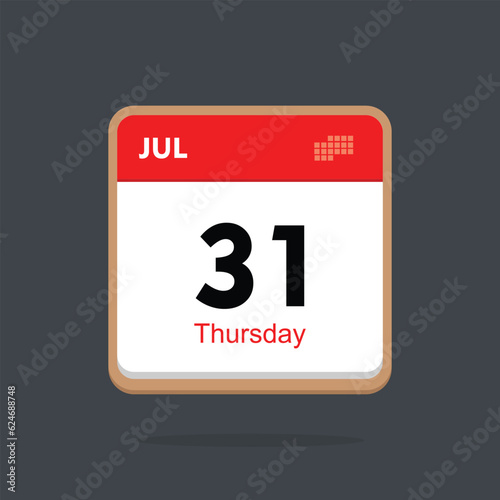 thursday 31 july icon with black background, calender icon 