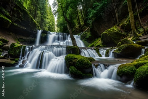 waterfall in the forest generated by AI technology