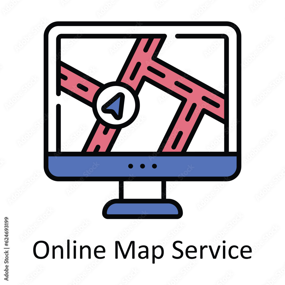 Online Map Service Filled Outline Icon Design illustration. Map and Navigation Symbol on White background EPS 10 File Online Map Service Filled Outline Icon Design illustration. Map and Navigation Symbol on White background EPS 10 File