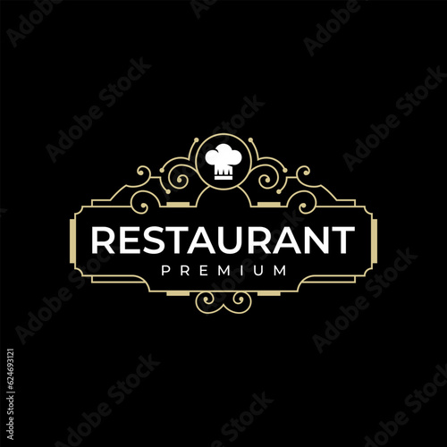 Restaurant luxury logo with chef hat symbol