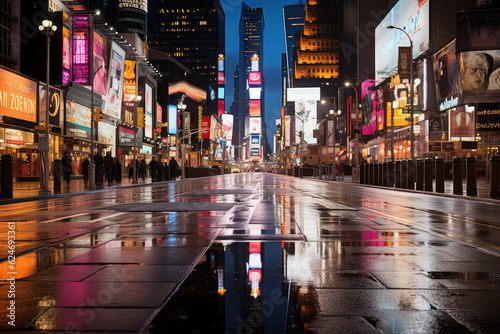 A captivating depiction of a city's rain-drenched streets at night, filled with bustling crowds, glowing neon signs, and the rhythmic sound of footsteps, capturing the dynamic and lively atmosphere of
