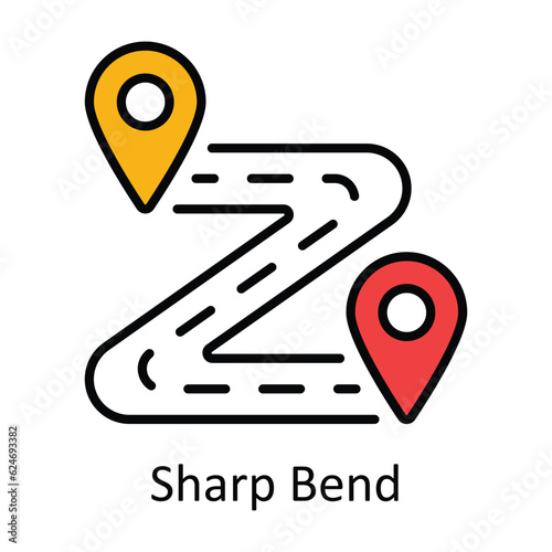 Sharp Bend Filled Outline Icon Design illustration. Map and Navigation Symbol on White background EPS 10 File