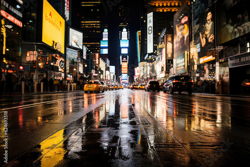 A dramatic portrayal of a bustling metropolis in the rain, with neon lights reflecting on the wet streets, emphasizing the juxtaposition of urban chaos and the soothing beauty of nature's elements