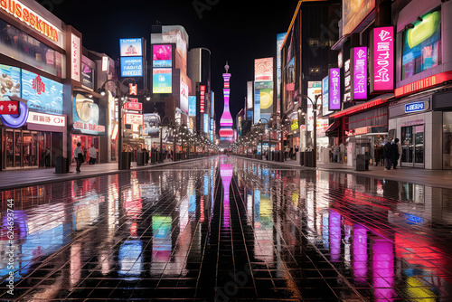 A dreamscape-like representation of a city during a rainy night, with surreal colors, distorted reflections, and a hint of mystery, immersing viewers in an otherworldly urban experience © Matthias