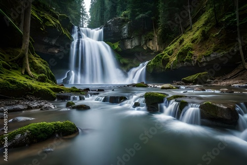 waterfall in the forest generated by AI technology