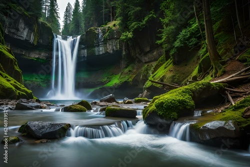 waterfall in the forest generated by AI technology