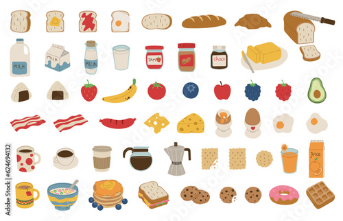 Breakfast Collection 1 cute on a white background, vector illustration.