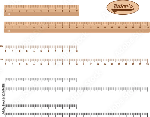 Ruler. Mathematical Wooden and metal ruler vector, illustration. For math and physics lessons.