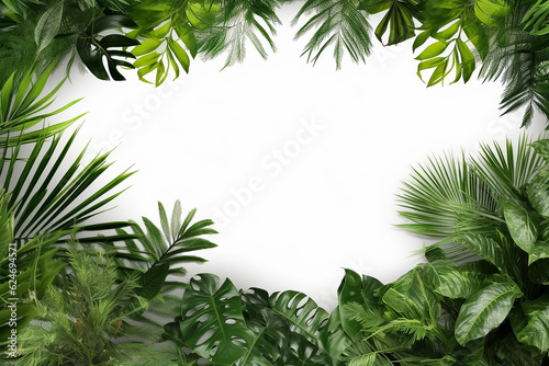 a frame of palm branches with green leaves. Generative AI.