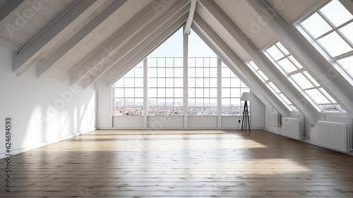 white loft-style room. Generative AI.  empty space new empty attic apartment.