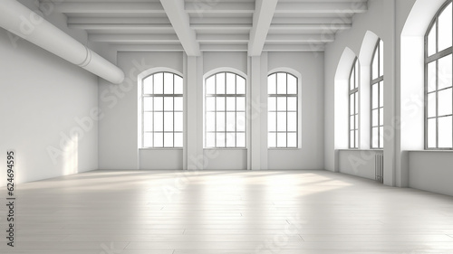 white loft-style room. Generative AI. empty space new empty attic apartment.