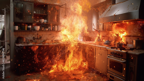 Fotografiet a fire in the kitchen