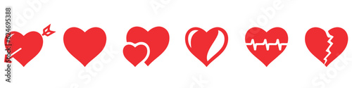 Various simple red vector heart love icon