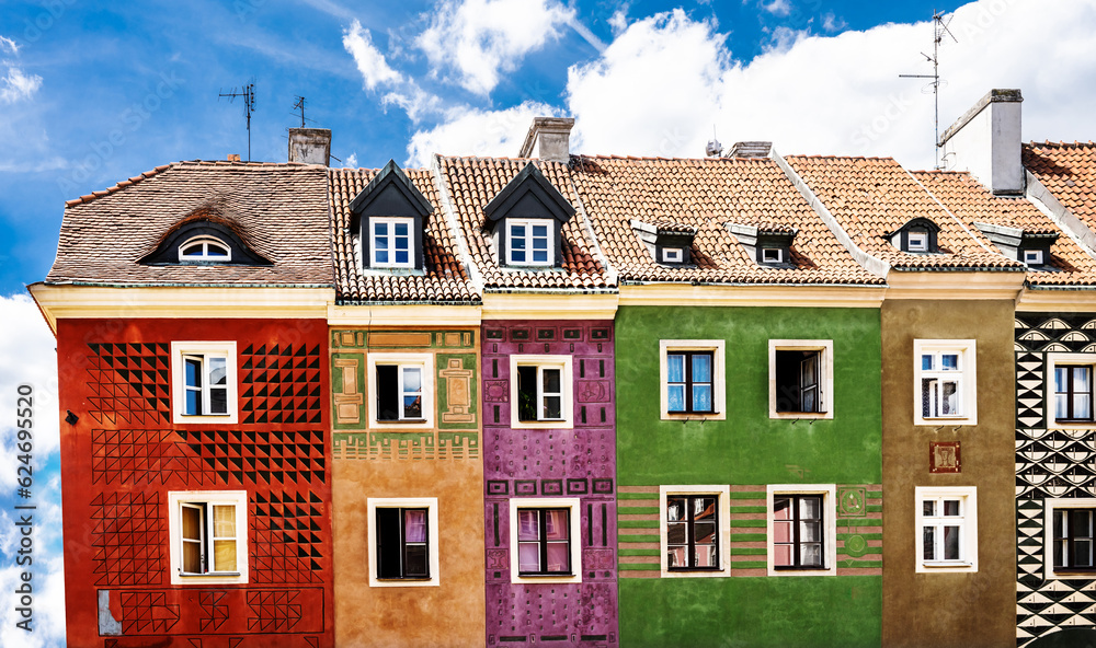 Obraz na płótnie Colourful houses in the Poznan Old Market Square, Poland. w salonie