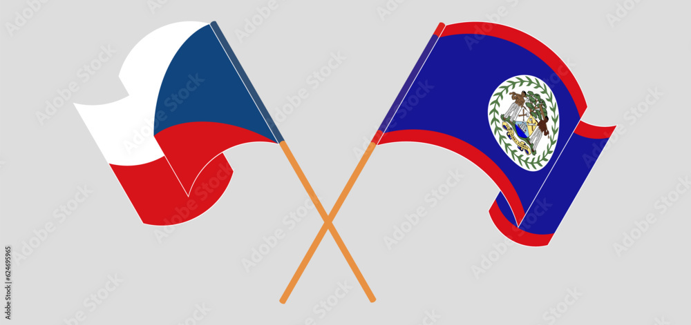 Crossed and waving flags of Czech Republic and Belize Crossed and waving flags of Czech Republic and Belize